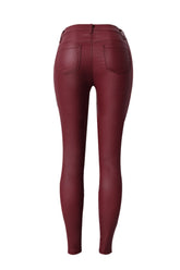 Pantalones de cuero sólido con cremallera